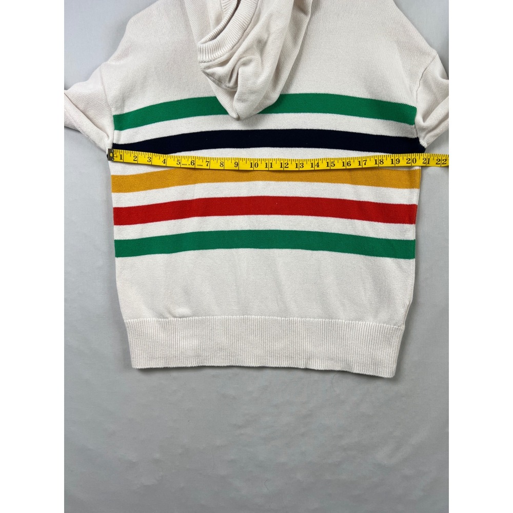 Lou & Grey Hoodie Sweater Womens Medium White Multi-Color Striped Cotton Knit - Picture 5 of 7
